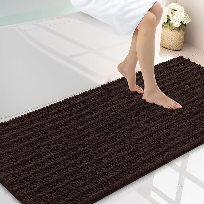 Smiry Bathroom Rugs Mat 59x24, Extra Soft Absorbent Chenille Bath Rugs, Non Slip Rubber Backing Machine Washable Quick Dry Bath Mats for Bathroom Floor, Tub, Shower, Home Decor Accessories, Brown - ModernBath