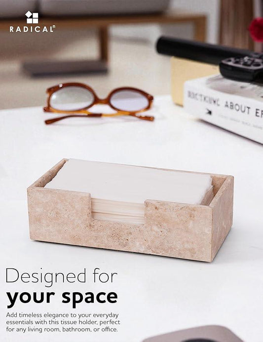 Radicaln Marble Tissue Box Cover 10x5 Inch Handmade Travertine Decorative Tissues Paper Boxes for Bathroom Counter Organizer, Rectangle Napkin Holders for Office Desk Decor - ModernBath