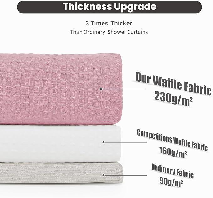 Inhousolu No Hook Shower Curtain with Snap in Fabric Liner Set Waffle Weave 230GSM Weighted Hem, Waterproof & Washable Bathroom Curtain Spa Luxury with Mesh Top Window 72" W x 72" L Pink - ModernBath
