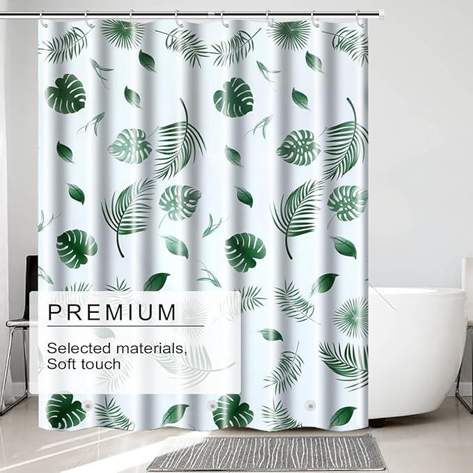 TIKABC Shower Curtain Liner, 4G PEVA Shower Liner, Plastic Waterproof Shower Curtains, with Grommet Holes and 3 Magnetic Weights(Green Leaf) - ModernBath
