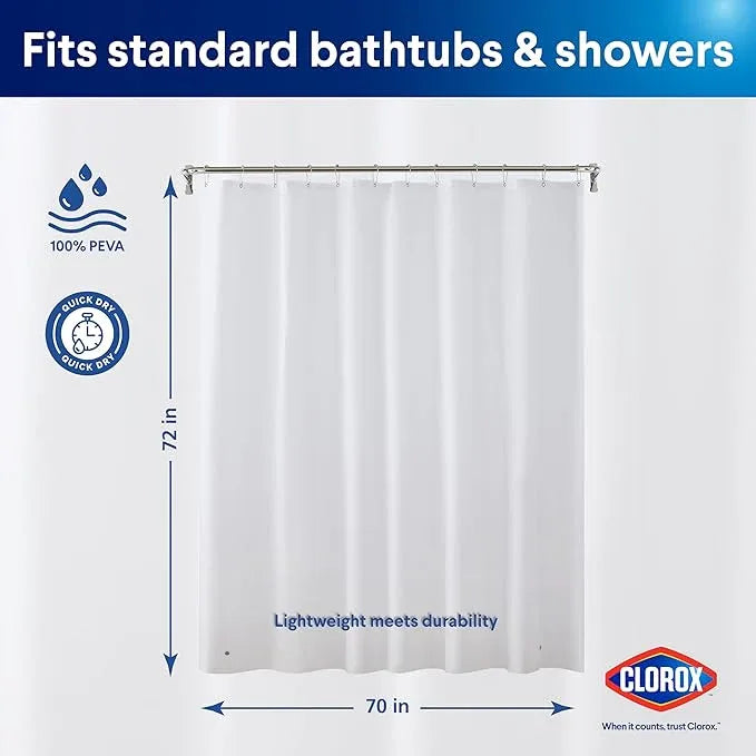 CLOROX Shower Curtain Liner, Premium Lightweight Flexible Waterproof 3g PEVA for Bathroom with Weighted Magnets, Standard Size 70" x 72", White 2 Pack - ModernBath