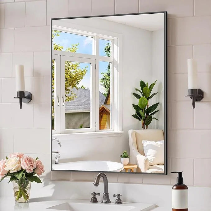 COFENY Black Bathroom Mirror for Wall, 24x32 Inch Rectangle Mirror with Metal Frame, Modern Vanity Mirrors for Bathroom Living Room, Entryway Hangs Horizontal or Vertical - ModernBath