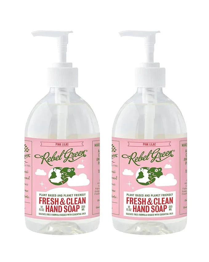 Rebel Green Fresh & Clean Hand Soap - Natural Liquid Hand Soap for Bathroom & Kitchen - Pink Lilac, 12 Fl oz, Pack of 2 - ModernBath