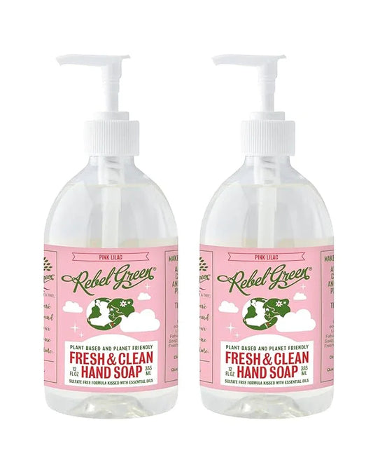 Rebel Green Fresh & Clean Hand Soap - Natural Liquid Hand Soap for Bathroom & Kitchen - Pink Lilac, 12 Fl oz, Pack of 2 - ModernBath