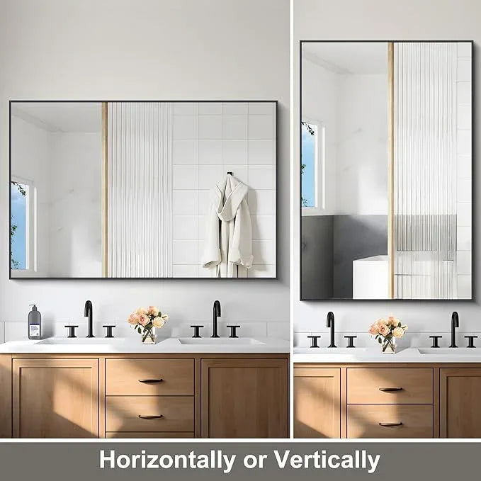 DESBING Black Bathroom Mirror for Wall, 60x40 Inch Rectangle Mirrors with Metal Frame, Modern Vanity Wall Mirror Decor for Entryway Hangs, Bathroom Living Room Horizontal or Vertical - ModernBath