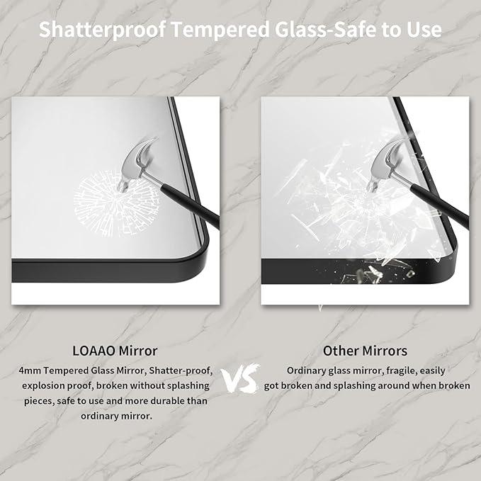 LOAAO 40X30 Inch Black Metal Framed Bathroom Mirror for Wall, Matte Black Bathroom Vanity Mirror Farmhouse, Large Rounded Rectangle Mirror, Anti-Rust, Tempered Glass, Hangs Horizontally or Vertically - ModernBath
