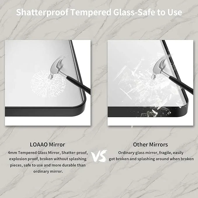 LOAAO 48X32 Inch Black Metal Framed Bathroom Mirror for Wall, Matte Black Bathroom Vanity Mirror Farmhouse, Large Rounded Rectangle Mirror, Anti-Rust, Tempered Glass, Hangs Horizontally or Vertically - ModernBath
