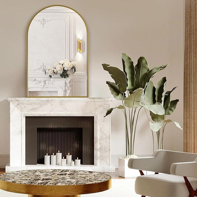 Minuover Large Gold Arched Mirror, 30" x 40" Modern Brushed Metal Frame Arch Wall Decorative Mirror, Arched Top Bathroom Vanity Mirror for Living Room Bedroom Hallways Entryway - ModernBath