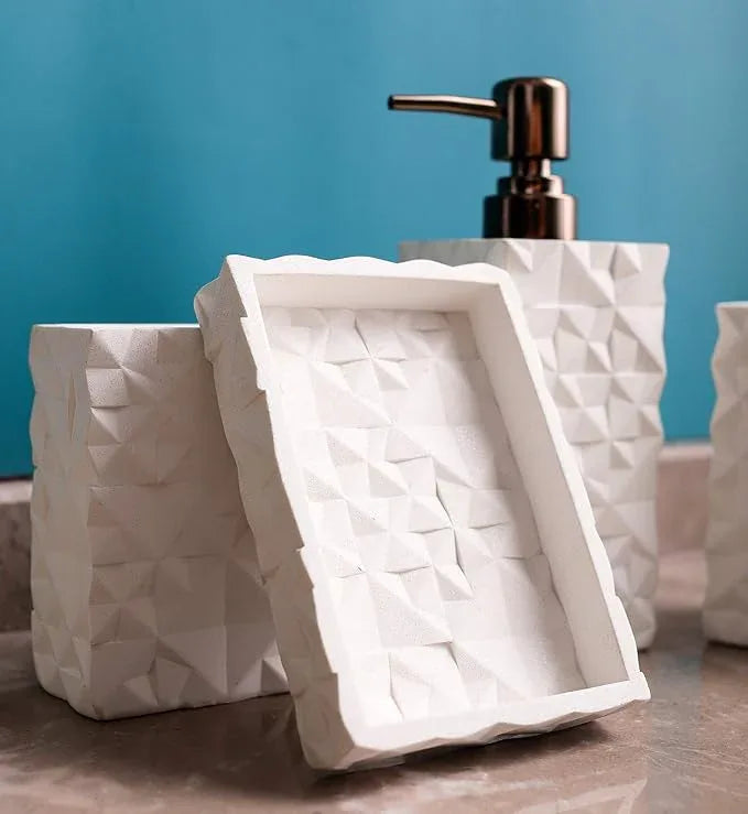 Hymmah Bathroom Accessories Set,Toothbrush Holder,Farmhouse Bathroom Decor,4 Pcs Resin Gift Set Apartment Necessities, Contain Toothbrush Cup,Soap Dispenser,Soap Dish,Tumbler - ModernBath