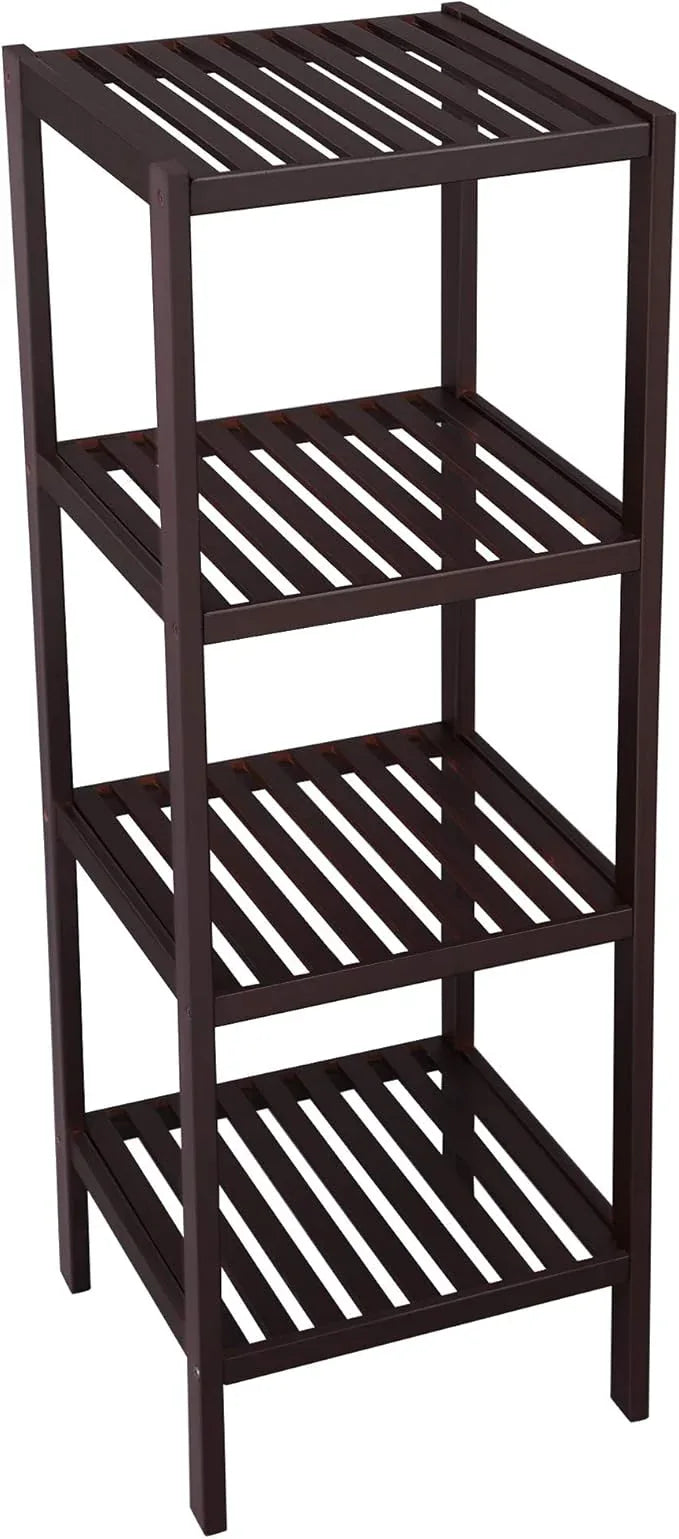 SONGMICS Bamboo Storage Shelf, 4-Tier Shelving Unit, Multifunctional, in the Entryway, Bathroom, Living Room, Balcony, Kitchen, 13 x 13 x 38.6 Inches, Brown UBCB54C - ModernBath