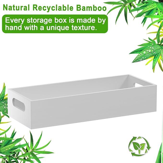 VITVITI Bamboo Toilet Paper Holder Storage, Bamboo Tray for Bathroom with Handle, Toilet Tissue Holder Organizer Basket Container for Toilet Tank/Kitchen Counter, Natural, White - ModernBath