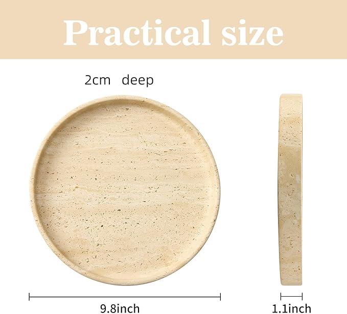 Apasqro Natural Travertine Vanity Tray – Round Beige Marble Tray for Bathroom, Jewelry, Candle, Perfume, Nightstand & Kitchen Decor, 10 Inch Wabi-sabi Style Decorative Stone Catchall Organizer - ModernBath
