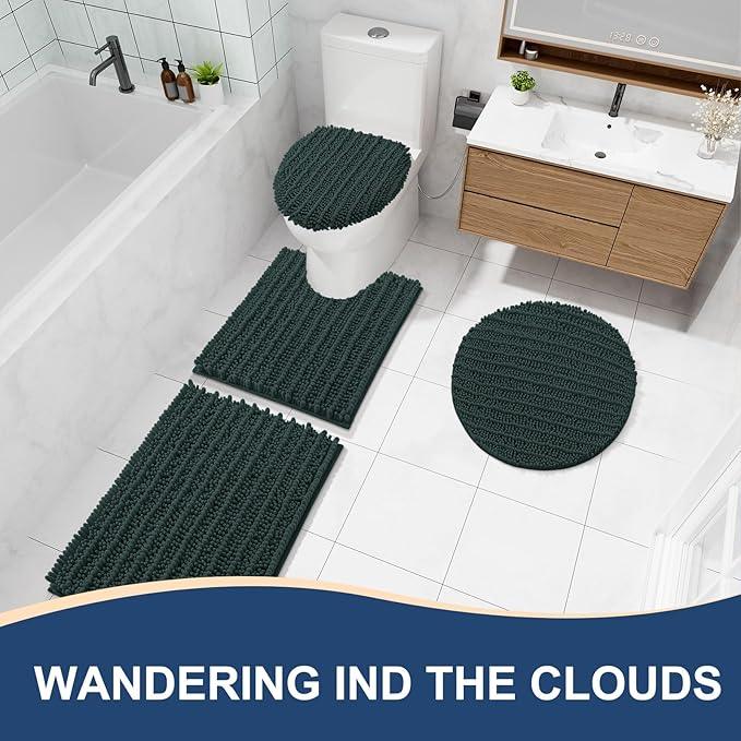Arotive Luxury Chenille Bathroom Rug Mat, Extra Soft Thick Absorbent Shaggy Bath Rugs, Non-Slip Machine Wash Dry, Plush Bath Mats for Bathroom, Shower and Tub, 47x20, Dark Green - ModernBath