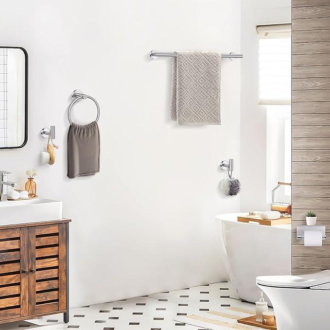 TQKAG 5 Piece Bathroom Towel Bar Holder Sets Brushed Nickel Bathroom Hardware Set Stainless Steel Toilet Paper Holder with Shelf Bathroom Accessories Kit Wall Mounted - ModernBath