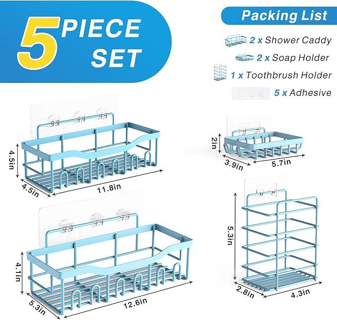 EUDELE 5-Pack Rustproof Stainless Steel Shower Caddy – No Drill Adhesive Bathroom Organizer with Large Capacity, Spacious Shower Shelves for Inside Shower, Kitchen & Home Decor Storage-XL Size - ModernBath