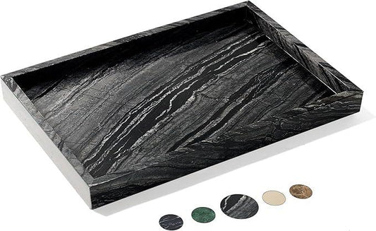 Natural Marble Tray for Bathroom, Genuine Ancient Wood Grain Marble Vanity Tray, Luxury Stone Trays for Dresser, Home Decor, Kitchen, Non-Resin/Non-Ceramic, 12"x 8", Ancient Wood Grain - ModernBath