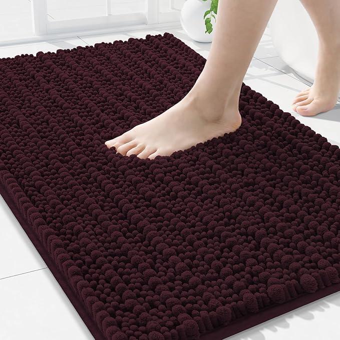 Arotive Luxury Chenille Bathroom Rug Mat, Extra Soft Thick Absorbent Shaggy Bath Rugs, Non-Slip Machine Wash Dry, Plush Bath Mats for Bathroom, Shower and Tub, 30x20, Black Cherry - ModernBath