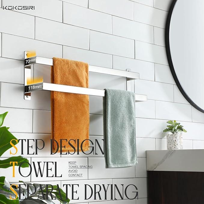 KOKOSIRI Towel Bars Bath Towel Holders 24 Inches Chrome Bathroom 2-Tiers Ladder Towel Rails Wall Mounted Towels Shelves Rack Polished Stainless Steel, B5008CH-L24 - ModernBath