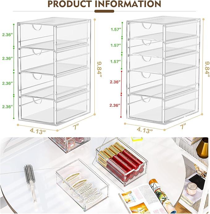 Acrylic Desk Organizers And Accessories With 13 Drawers, Office Desktop Drawers, Plastic Makeup Organizer Containers Bins With Drawers Desk Organization, Bathroom Organizers Storage Case Box Cube - ModernBath
