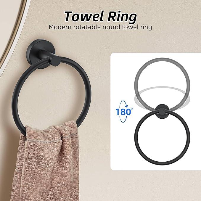 DUMDER Matte Black Bathroom Accessories Set,10-Piece Bathroom Hardware Set,SUS304 Stainless Steel Towel Bar Set-Wall Mounted Towel Bar,Towel Holder-23.6 Inch - ModernBath
