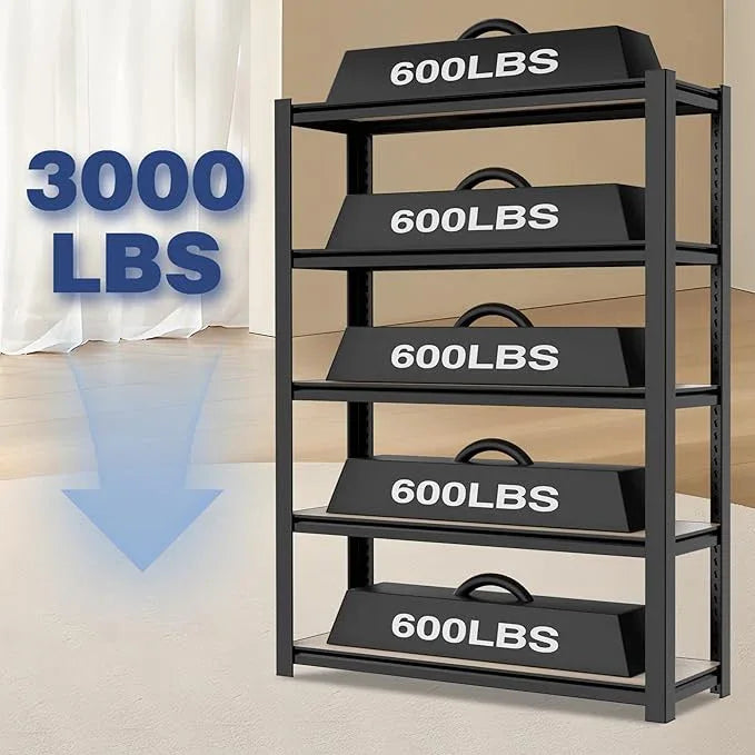 WORKPRO House 3000lbs 5-Tier Shelving Unit, 72" H Adjustable Storage Shelves, Boltless Book Shelf, Shelf Organizer for Kitchen, Living Room, Bathroom, Wood Grain Pattern, Waterproof Board, Black - ModernBath