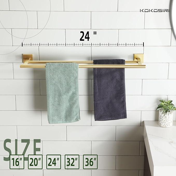 KOKOSIRI Bathroom Towel Bars Double Bath Towel Holders for Toilet Kitchen Cabinet Wall Mount 24 Inch Brushed Gold Stainless Steel B5005BG-L24 - ModernBath