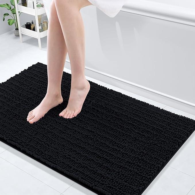 Arotive Luxury Chenille Bathroom Rug Mat, Extra Soft Thick Absorbent Shaggy Bath Rugs, Non-Slip Machine Wash Dry, Plush Bath Mats for Bathroom, Shower and Tub, 44x24, Black - ModernBath