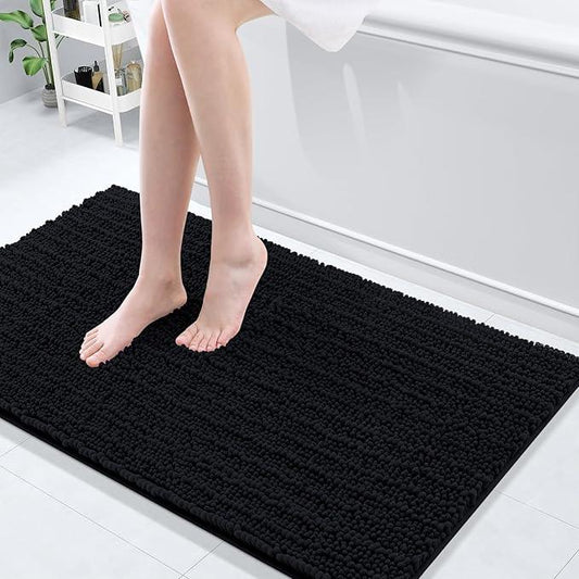 Arotive Luxury Chenille Bathroom Rug Mat, Extra Soft Thick Absorbent Shaggy Bath Rugs, Non-Slip Machine Wash Dry, Plush Bath Mats for Bathroom, Shower and Tub, 44x24, Black - ModernBath