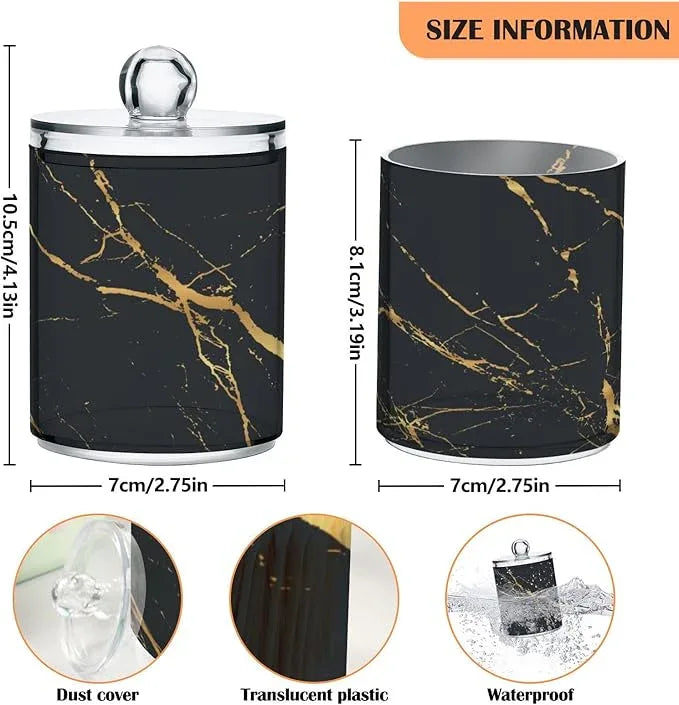 BOENLE 2 Pack Qtip Holder Organizer Dispenser Gold Black Marble Texture Bathroom Storage Canister Cotton Ball Holder Container for Cotton Pads/Swabs/Floss - ModernBath