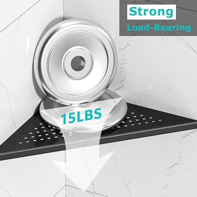 Bathroom Corner Shelf, Recessed 10" Shower Shelf Caddy, SUS304 Stainless Steel Shelf Wall Mount Triangular, No Drilling, Matte Black - ModernBath