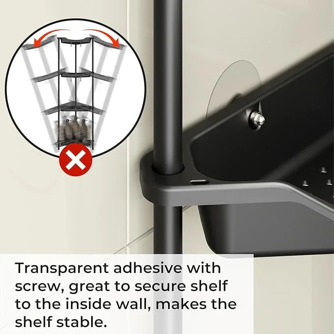 ODesign 4 Tier Corner Shower Caddy,Corner Shelf Stand for Living Room Bedroom Bathroom,Shower Table,Plastic Metal Splicing Ground Cabinet Storage Rack,Standing Shower Organizer Black - Rustproof - ModernBath