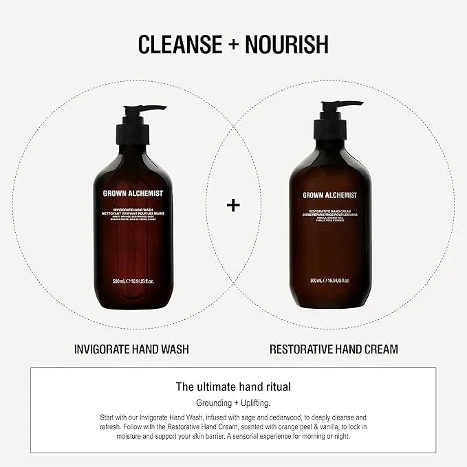 Grown Alchemist Invigorate Hand Wash + Refill Set – Liquid Hand Soap with Aloe, Sweet Orange, Cedarwood & Sage – Gentle, Moisturizing Kitchen & Bathroom Soap, Natural Plant Based Gel Cleanser - ModernBath