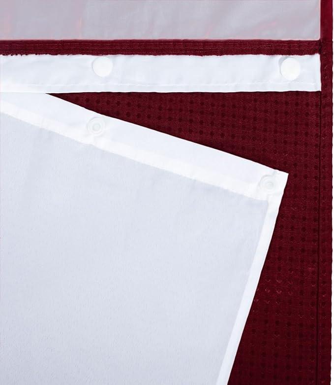 River Dream Heavyweight No Hooks Required Dotted Waffle Weave Shower Curtain with Snap in Liner - 71W x 74H,Hotel Grade,Spa Like Bath Curtain,Red Rio - ModernBath