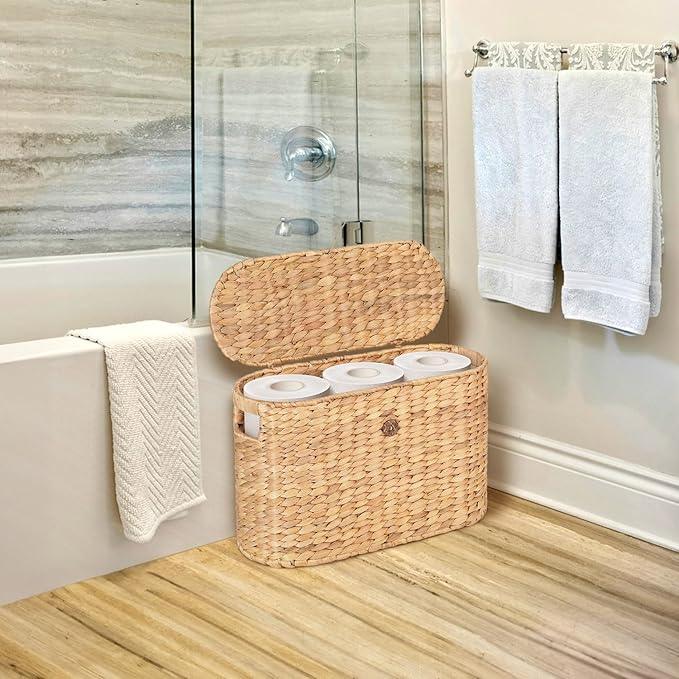 Toilet Papers Storage, Water Hyacinth Baskets with Lid, Water Hyacinth Toilets Paper Basket for Storage, Toilets Paper Holder Wicker Basket, Toilet Papers Organizer, Bathroom (with Lid Model 2) - ModernBath
