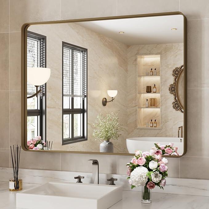 WEER Bronze Bathroom Wall Mirror, 40x30 Inch Oil Rubbed Bronze Vanity Mirror, Farmhouse Bronze Mirror with Aluminum Alloy Brushed Metal Frame, Tempered Glass, Anti-Rust (Horizontal/Vertical) - ModernBath