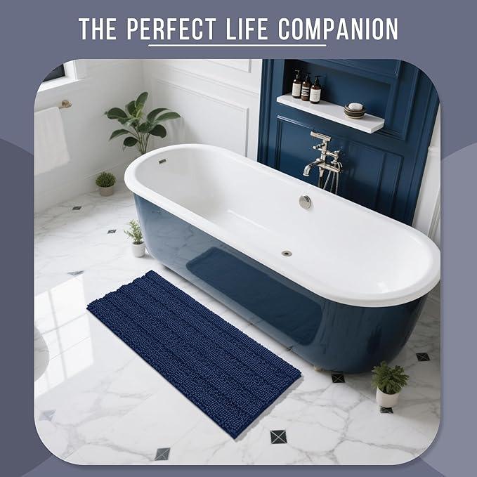 Yimobra Bathroom Rug Mat 44 x 24, Non Slip and Super Absorbent Bath Mat,Machine Washable Quick Dry,Ultra Plush Chenille Shower Rugs for Bathroom Floor Sink Tub and Shower Outside,Navy Blue - ModernBath