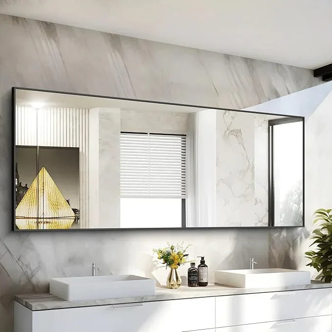 COFENY 30x72inch Bathroom Mirror, Black Rectangle Mirror with Thin Frame, Large Rectangular Wall Mirrors for Bathroom, Living Roomm, Hair Salon, Big Farmehouse Mirror Hang Horizontal/Vertical - ModernBath
