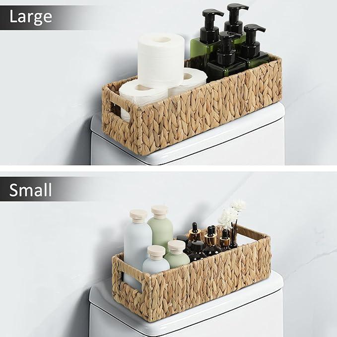 Graciadeco Nesting Small Wicker Basket, Water Hyacinth Toilet Paper Baskets Bathroom Organizer Woven Long Narrow Baskets for Organizing Pantry Bathroom Toilet Tank, 2 Pack - ModernBath