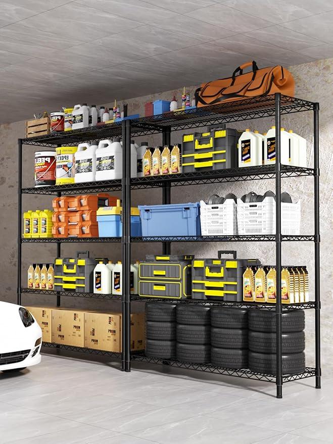 5 Tier Adjustable Storage Shelves Heavy Duty Metal Utility Shelf 1750LBS Capacity Wire Shelving Unit Organizer Rack for Home Kitchen Garage Pantry Room 18" D x 46" W x 77" H Black - ModernBath