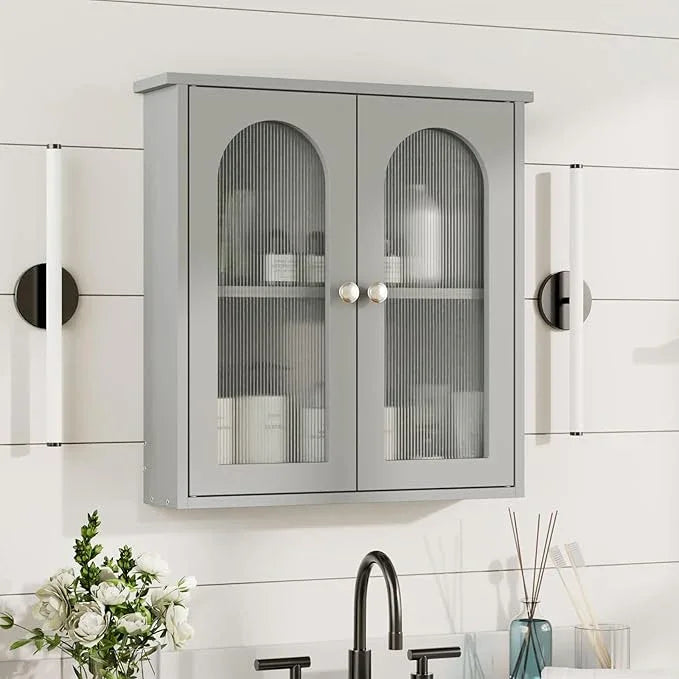 Bathroom Wall Cabinet,Medicine Cabinets Wall Mounted with Arched,Bathroom Medicine Cabinet Over Toilet,Surface Mount Medicine Cabinet for Laundry Room,Kitchen,Grey Storage Cabinet 22x23 - ModernBath