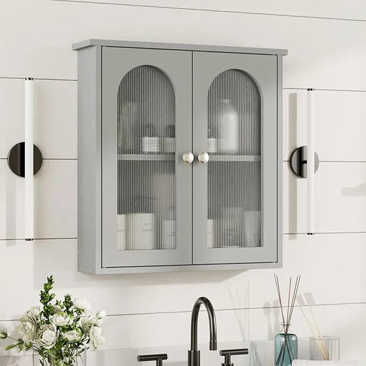 Bathroom Wall Cabinet,Medicine Cabinets Wall Mounted with Arched,Bathroom Medicine Cabinet Over Toilet,Surface Mount Medicine Cabinet for Laundry Room,Kitchen,Grey Storage Cabinet 22x23 - ModernBath