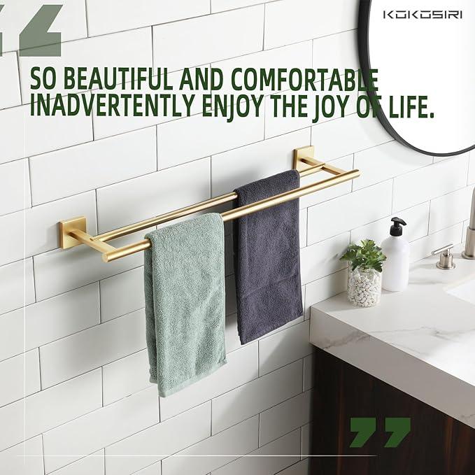 KOKOSIRI Bathroom Towel Bars Double Bath Towel Holders for Toilet Kitchen Cabinet Wall Mount 24 Inch Brushed Gold Stainless Steel B5005BG-L24 - ModernBath
