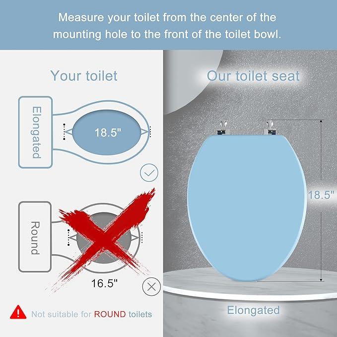 Blue Elongated Toilet Seat Natural Wood Toilet Seat with Zinc Alloy Hinges, Easy to Install also Easy to Clean, Scratch Resistant Toilet Seat by Angol Shiold (Elongated, Blue) - ModernBath