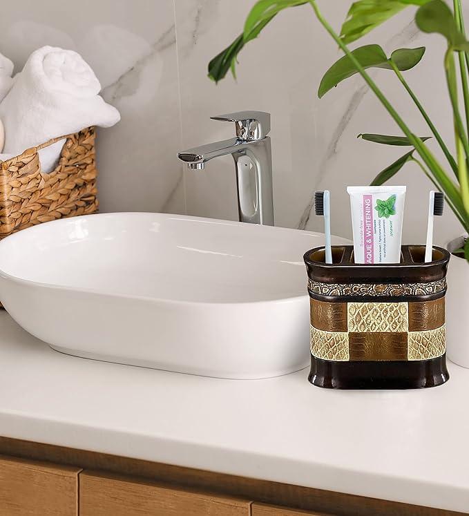 Zahari Home 4pc Zambia Stylish Bathroom Accessories Set Soap Pump, Tumbler, Tooth Brush Holder and Soap Dish Modern Classic Luxury Contemporary Decor Unique Design Animal Western Bath Set - ModernBath