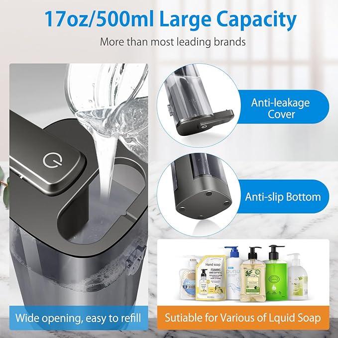 Automatic Liquid Soap Dispenser, Rechargeable, Touchless, 17oz/500ml with 4 Adjustable Soap Levels, Wall Mount & Waterproof, Liquid Hand/Dish Soap Dispenser for Bathroom Kitchen - ModernBath