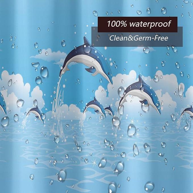 TIKABC Shower Curtain Liner, 4G PEVA Blue Dolphin Shower Liner, Plastic Waterproof Shower Curtains, 72x72 inch with Grommet Holes 3 Magnetic Weights - ModernBath