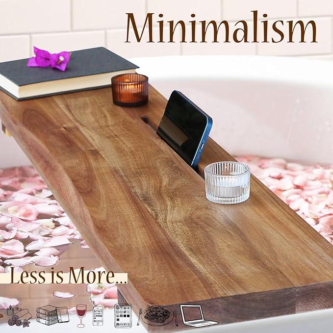 Premium 1.2IN Thickened Board Acacia Wood Bathtub Tray Caddy with Adjustable Legs, Minimalistic Design Bath Tray for Tub, Bathtub Accessories, Fits Most Bath Tubs, Idea for Women - ModernBath