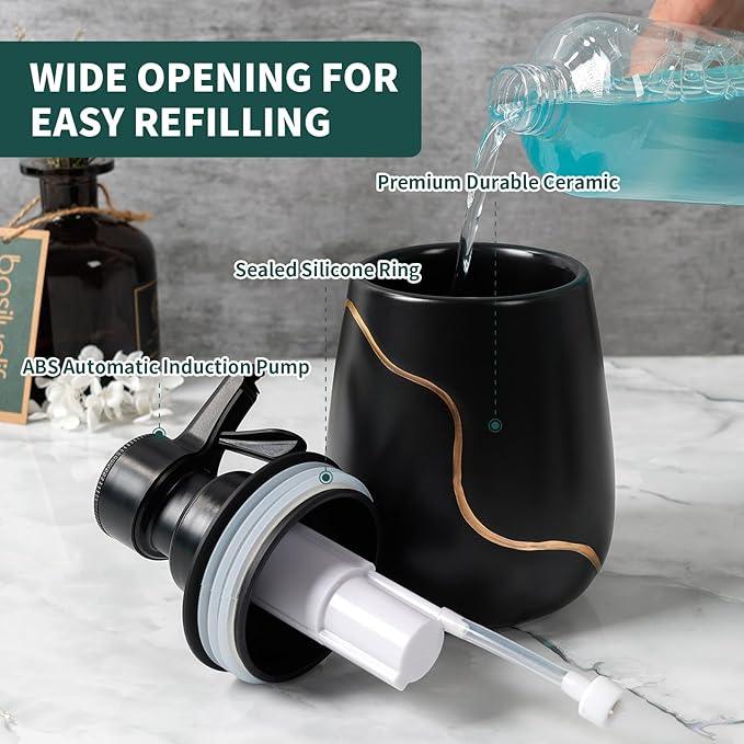 BosilunLife Automatic Foaming Soap Dispenser - Battery Operated Foam Hand Soap Electric Dispenser for Bathroom Ceramic Smart Auto Dish Soap Dispenser for Kitchen Waterproof, Black,17 oz - ModernBath