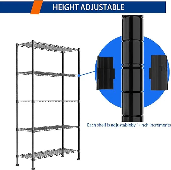 REGILLER 5-Wire Shelving Metal Storage Rack Adjustable Shelves,Standing Storage Shelf Units for Laundry Bathroom Kitchen Pantry Closet(Black,14.1" D x 36.1" W x 71.5" H) - ModernBath