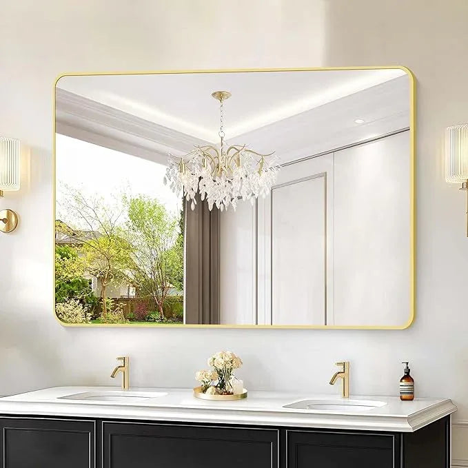 CIVENO 55"x36" Gold Bathroom Mirror, Large Rectangle Mirror, Rectangular Wall Mirror, Rounded Corner Vanity Mirror with Aluminum Metal Frame for Bathroom Bedroom Living Room Horizontal/Vertical - ModernBath